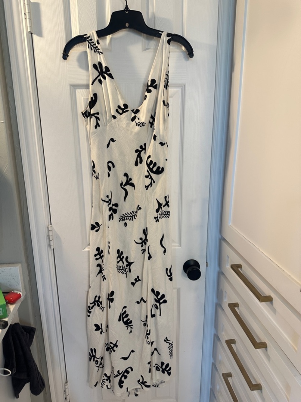 White and Black Floral Maxi Dress - Sleeveless V-Neck